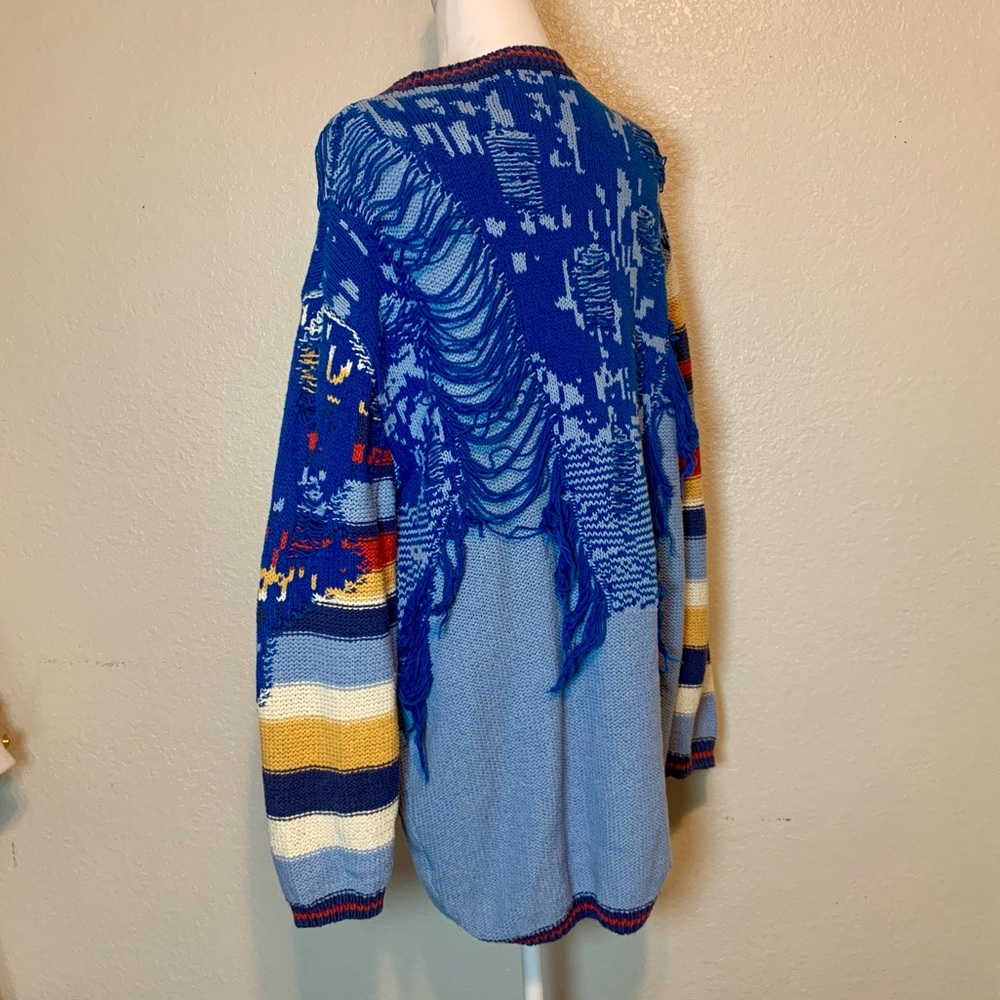 Urban Outfitters Blue Multi-Color Fringed Crewneck Sweater - Picture 8 of 16